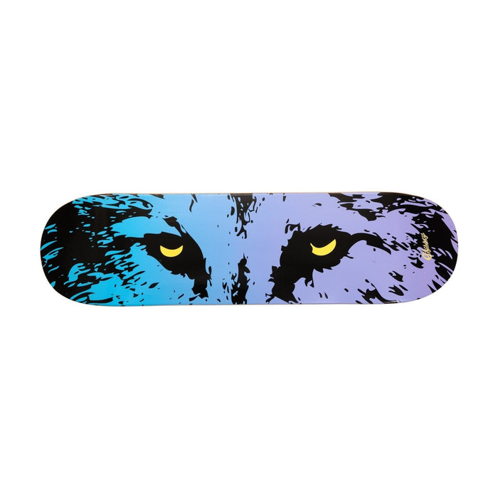 ODYSSEY NIGHTWOLF skateboard deck with blue and purple wolf eyes graphic design