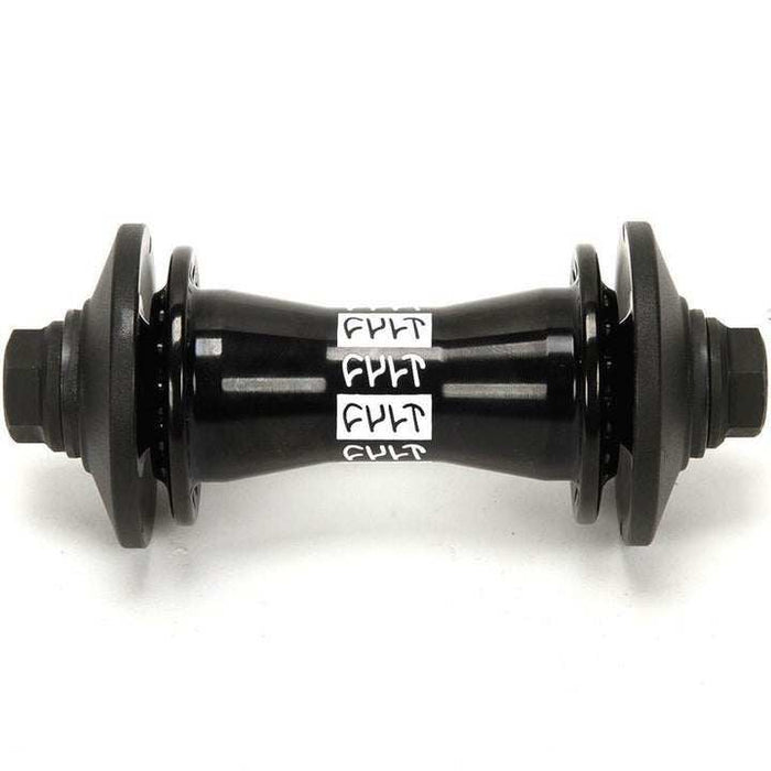 Black CULT MATCH front hub axle set with female axle, bearings, cones, and bolts with washers