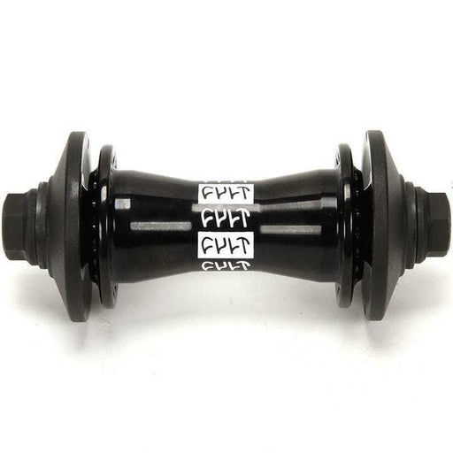 CULT CREW front hub axle kit with female axle, bearings, cone nuts, bolts, and washers in black