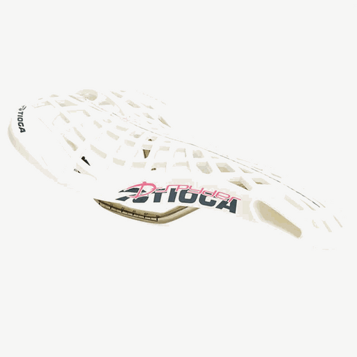 White TIOGA D-SPYDER ORIGINAL bike seat with carbonite composite shell and chromoly rails for lightweight durability and ergonomic comfort
