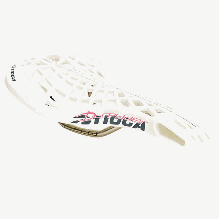White TIOGA D-SPYDER ORIGINAL bike seat with carbonite composite shell and chromoly rails for lightweight durability and ergonomic comfort