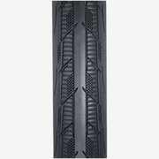 Close-up of Tioga FASTR REACT S-Spec tire tread with paddle-like serrated shoulder design for improved acceleration and traction