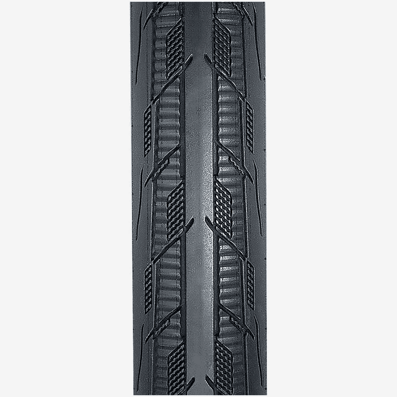 Close-up of Tioga FASTR REACT S-Spec tire tread with paddle-like serrated shoulder design for improved acceleration and traction