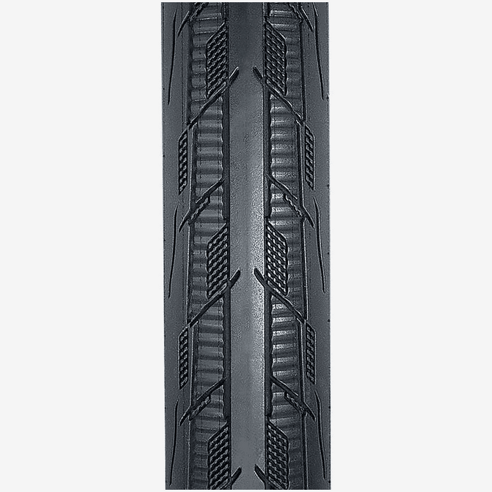 Close-up of Tioga FASTR REACT S-Spec tire tread with paddle-like serrated shoulder design for improved acceleration and traction