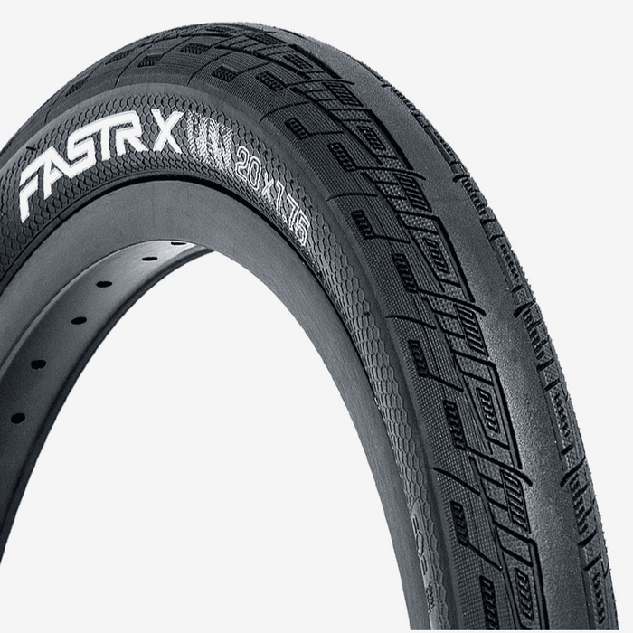 Tioga FASTR-X race tire with multi-facet Nano Knobs and friction enhancing chemical etching for speed and control.