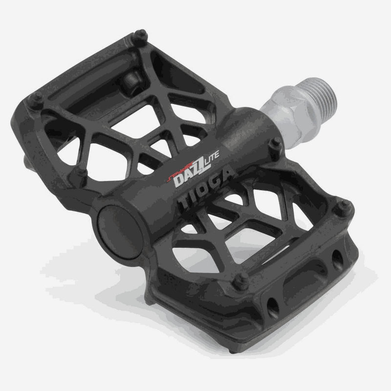 Tioga Spyder Dazz Lite black thermoplastic bicycle pedal with 2DU dual bushing system and 9/16” boron axle.