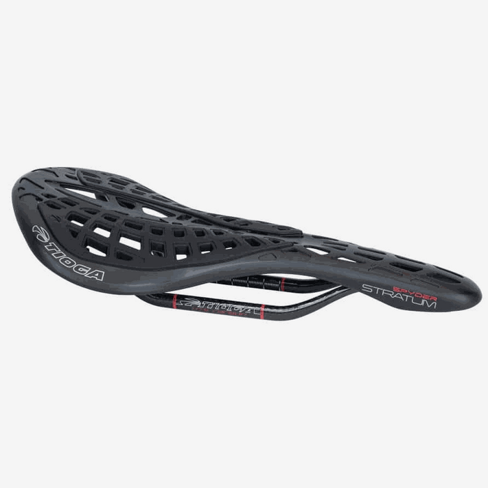 TIOGA SPYDER STRATUM carbon bike saddle with dual-density composite shell and carbon rails