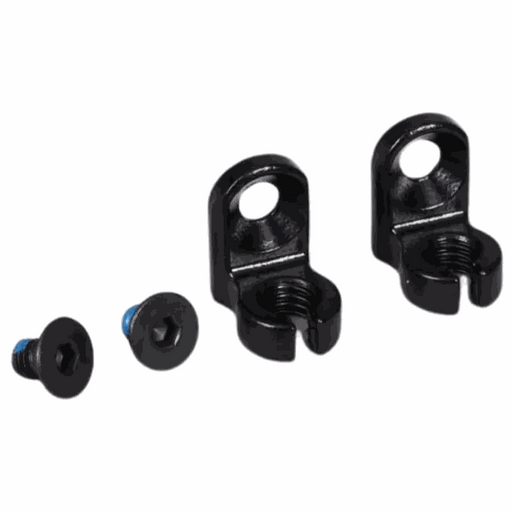 Pair of black steel Volume Gyro-Tabs with mounting screws for BMX frame head tube cable adjustment