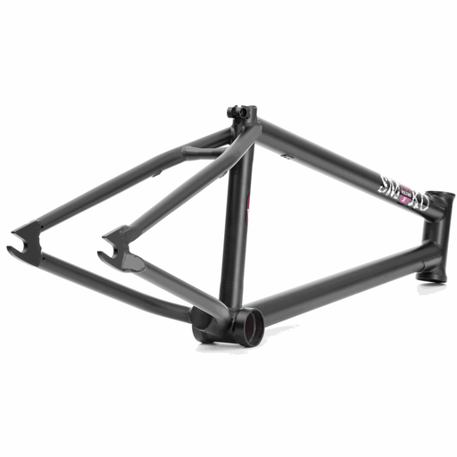 Smoko Street BMX bike frame in flat black chromoly steel with modern geometry and built-in chain tensioners