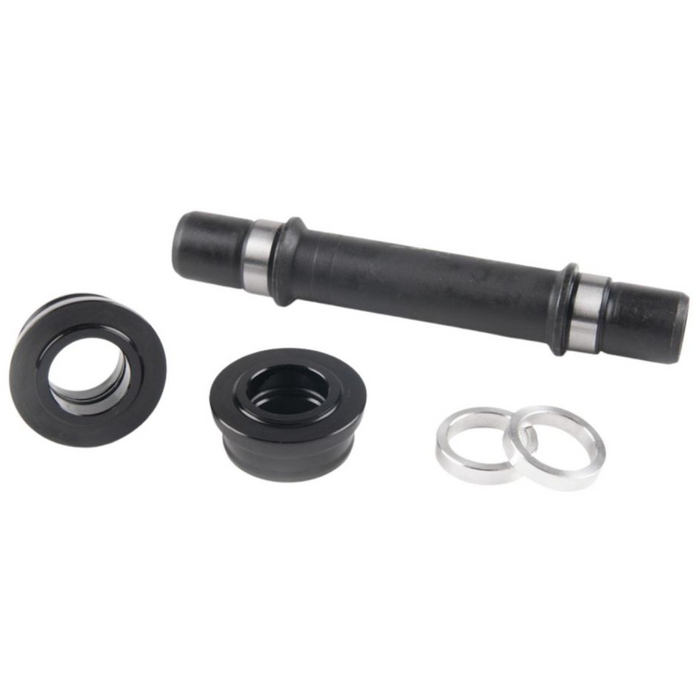 ÉCLAT Blind Freecoaster Axle with black axle, two black hub parts, and two silver spacers for smooth BMX freecoasting.