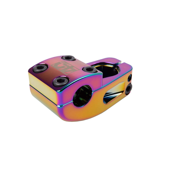 Odyssey BROC V2 stem in rainbow finish with six-bolt clamp and laser-etched 40th anniversary logo.