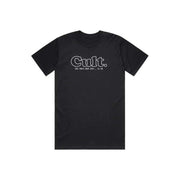 Black CULT ONLY WAY OUT graphic t-shirt with white text design on front