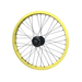 Primo Balance yellow double-wall rim cassette rear wheel with black spokes and hub