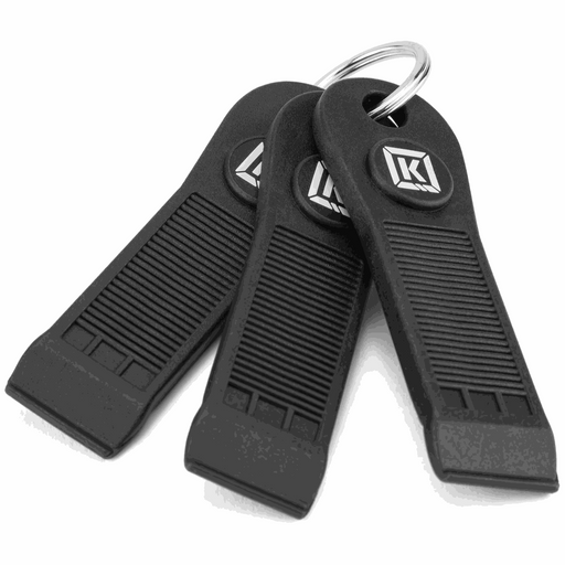 Set of three black Kink Tire Levers with textured grip and keyring for easy tire removal.