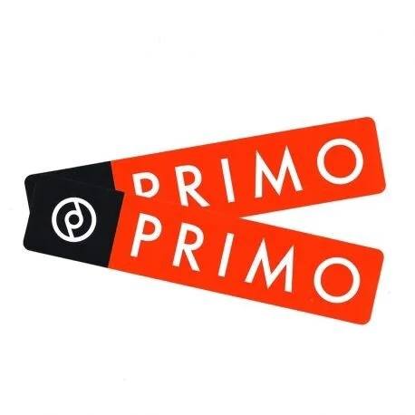 PRIMO BOX LOGO red and black rectangular sticker set with bold white lettering