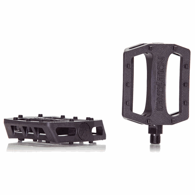 Black DEMOLITION PEDALS TROOPER PC nylon plastic bike pedals with 10 square molded pins and heat-treated CRMO spindle