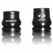 Black Demolition Headset V2 with sealed cartridge bearings, integrated style, and alloy cap options in 10mm, 15mm, and 23mm heights.