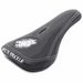Kris Fox Signature Seat black leatherette pivotal bike seat with white knuckle stitching and embroidered Fox logo