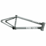 Kink Tactic BMX frame made of seamless Sanko 4130 chromoly tubing with integrated chain tensioners and removable brake mounts, featuring a 75-degree headtube angle and 13-inch chainstay length.