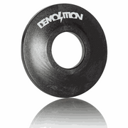 Black Demolition PC guard hub protector for bike axles with white logo and plastic nylon compound design