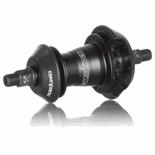 Demolition Rotator V4 freecoaster hub with 14mm CRMO axle, 6061-T6 aluminum shell, clutch and spring system, prebuilt slack, and nylon hub guards, available in RHD and LHD.