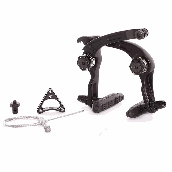 Demolition Vulcan V2 rear U-brake made of 6061 aluminum with sealed bearings, including brake pads, cable triangle, cable, and knarp.