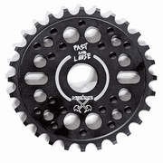 Demolition x Fast & Loose limited edition black CNC aluminum BMX sprocket with center aligned teeth and multiple mounting holes.