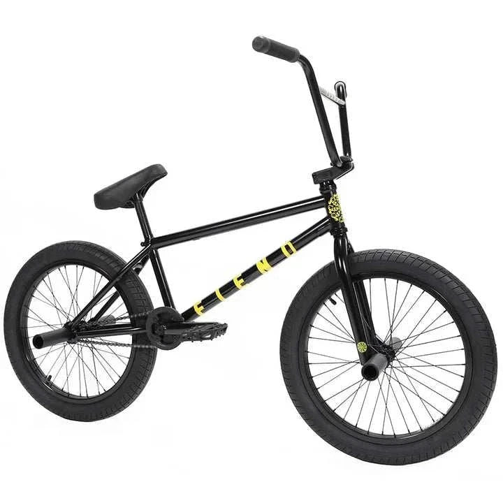 Black Fiend Type CV BMX bike with chromoly frame, Embryo fork, Mission brakes, Fiend grips, and Innova 2.4" tires