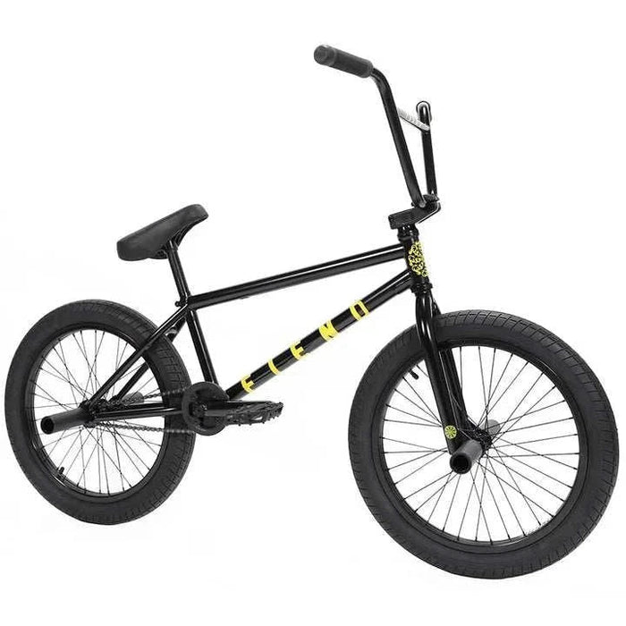 Black Fiend Type CV BMX bike with chromoly frame, Embryo fork, Mission brakes, Fiend grips, and Innova 2.4" tires