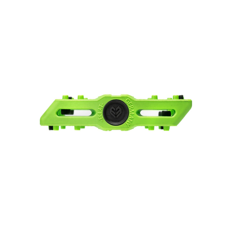 ÉCLAT CONTRA PEDAL - lime green, super-flat design with replaceable pins and crmo spindle.