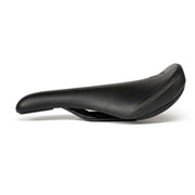 ÉCLAT EXILE RAILED SEAT in black with durable slim design and faux-leather finish, featuring ergonomic contoured foam and 8mm hollow crmo rails.