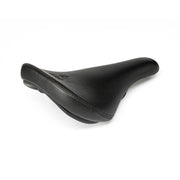 Slim black ÉCLAT EXILE Railed Seat with faux-leather finish, hollow crmo rails, and ergonomic foam shape.