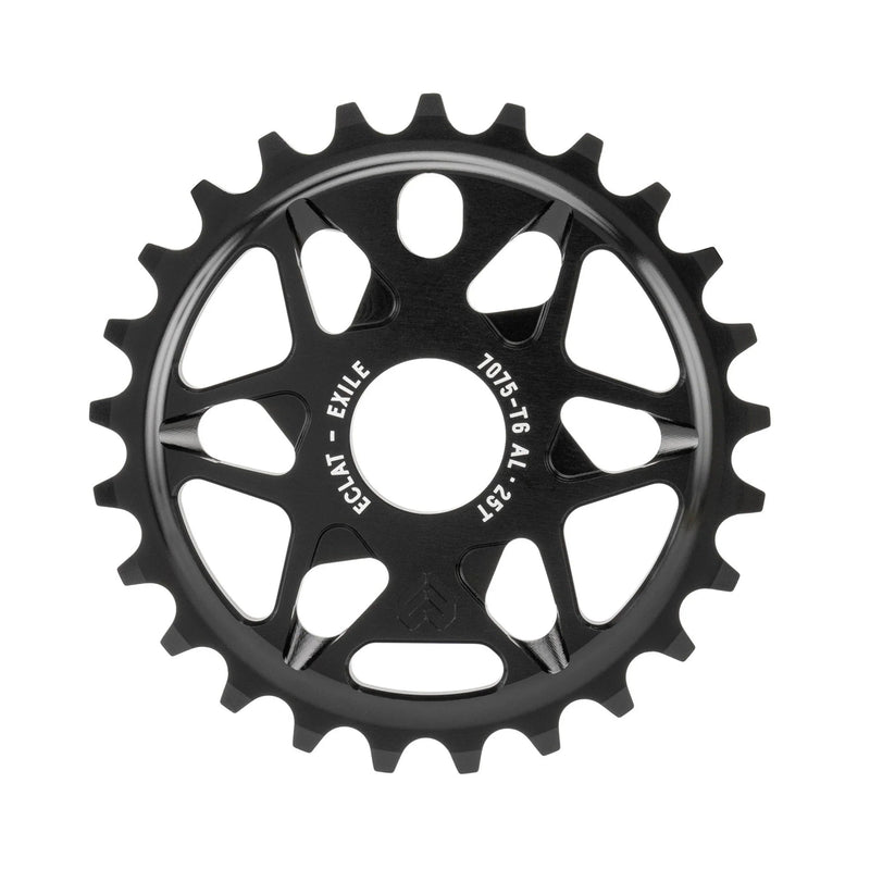 Black ÉCLAT EXILE CHAINRING sprocket made from 7075-T6 alloy with multi-spoke design and 25 teeth