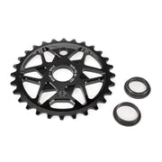 ÉCLAT EXILE CHAINRING, multi-spoke profile, 7075-T6 alloy, black finish, includes adaptors for 19mm, 22mm, 24mm spindles.