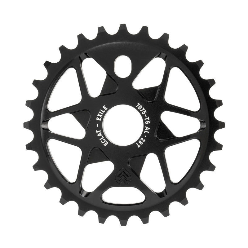ÉCLAT EXILE CHAINRING 7075-T6 alloy sprocket, multi-spoke design, black, available in 25t-36t sizes.