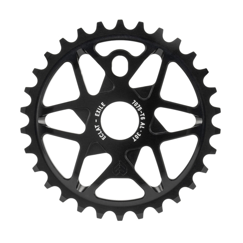 ÉCLAT EXILE CHAINRING, CNC-finished 7075-T6 alloy, multi-spoke design, lightweight and strong, available in sizes 25t-36t.