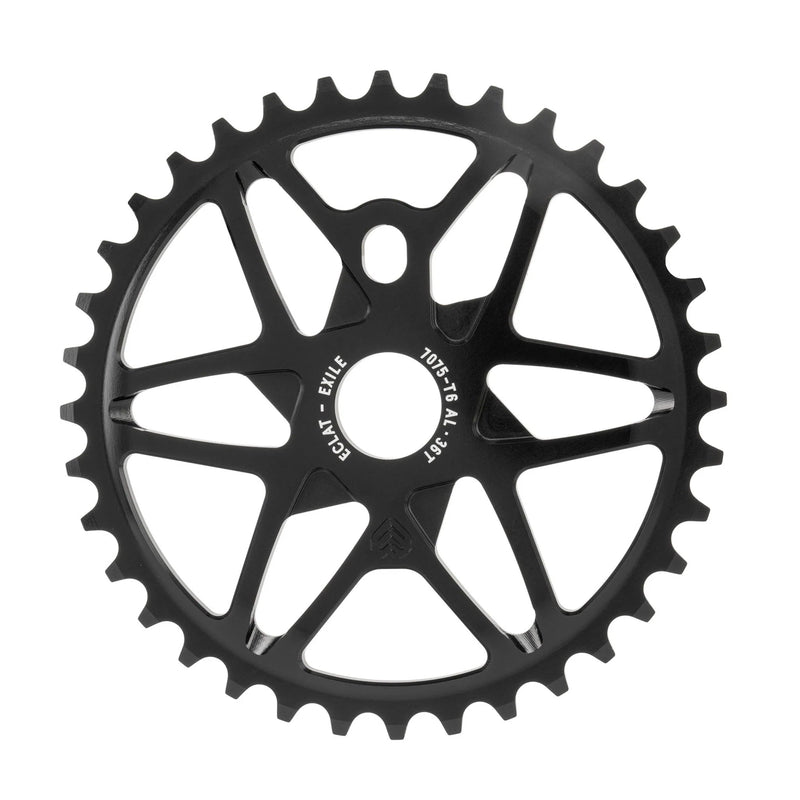 ÉCLAT EXILE CHAINRING multi-spoke black sprocket, 7075-T6 alloy, CNC finish, available in sizes 25t-36t.