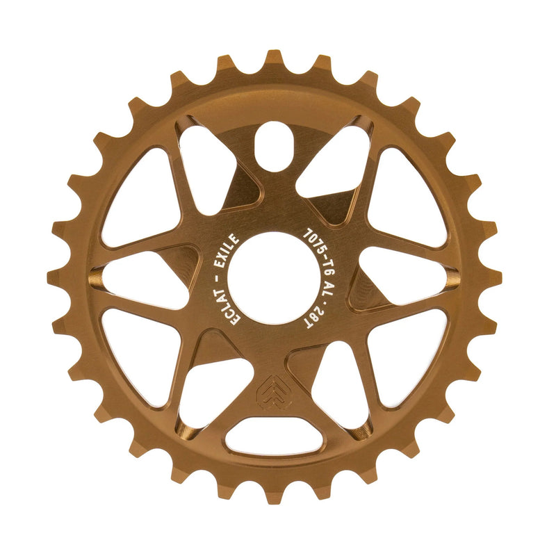 ÉCLAT EXILE CHAINRING in 7075-T6 alloy, multi-spoke design, available in 25t to 36t sizes.
