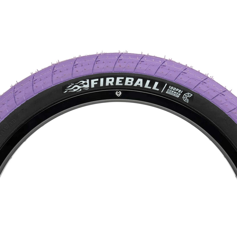 ÉCLAT FIREBALL TIRE featuring a purple tread, black sidewall, designed for street riding with a 2.40" width and 100 PSI rating.