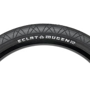 Éclat Mugen Tire with unique tread design, race-spec rubber, and high-pressure construction for flatland BMX riding.