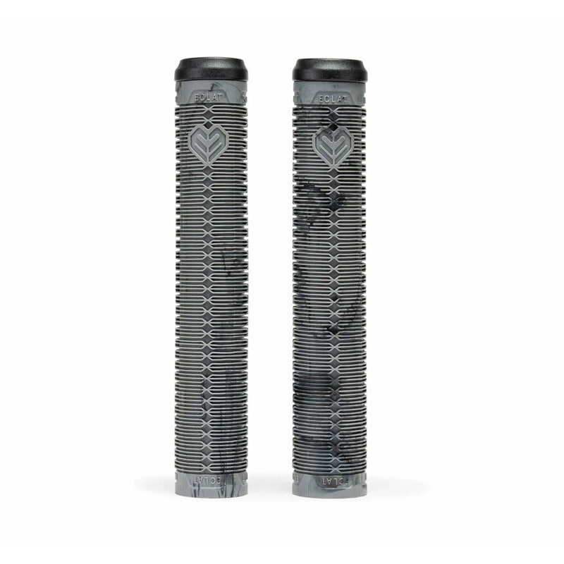 Pair of black ÉCLAT SHOGUN GRIP flangeless bike grips with ribbed texture and Techbolt barends.