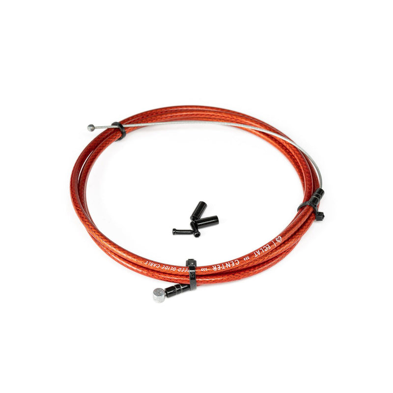 ÉCLAT CENTER LINEAR BRAKE CABLE in translucent red with reinforcing steel spiral shell and replacement hardware