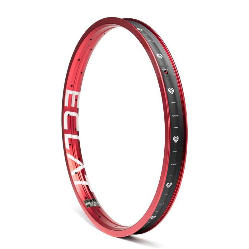 ÉCLAT TRIPPIN RIM, 38mm wide bike rim, red, durable three-pin design, 6061-T6 alloy, street use.