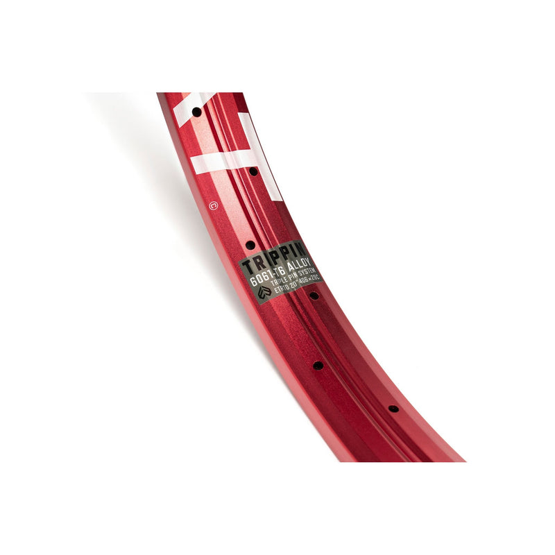 ÉCLAT TRIPPIN RIM, 38mm wide, durable 6061-T6 alloy with triple pin design, red finish.