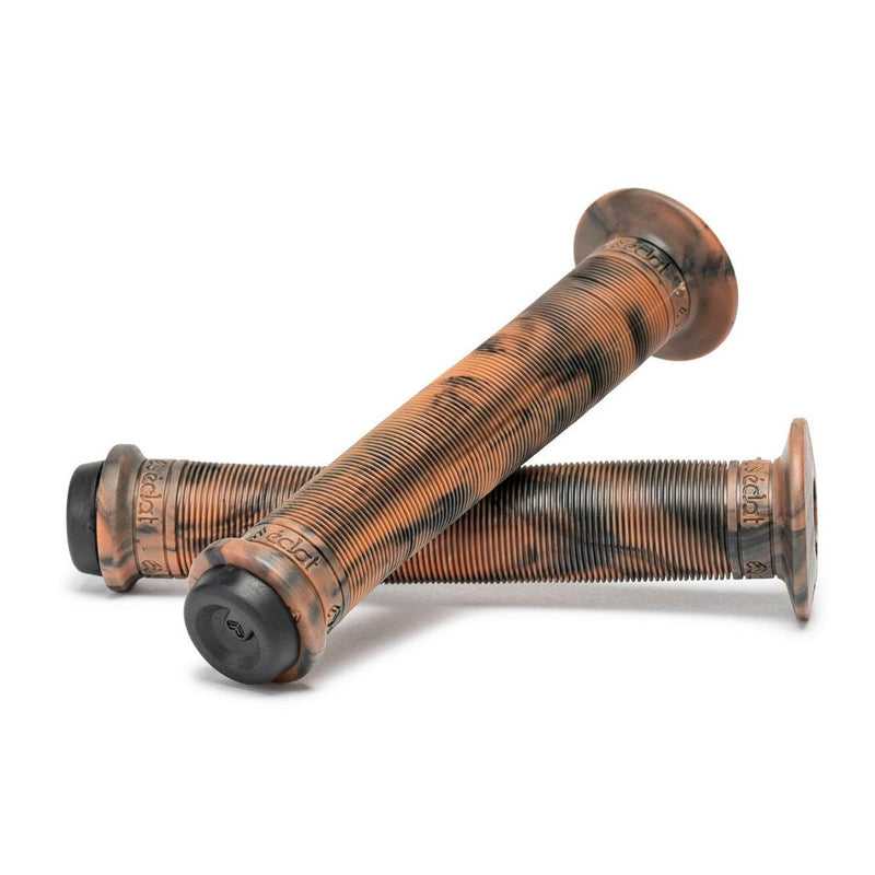 Pair of brown camouflage ÉCLAT ZAP GRIP BMX bike grips with ribbed texture and flanged ends