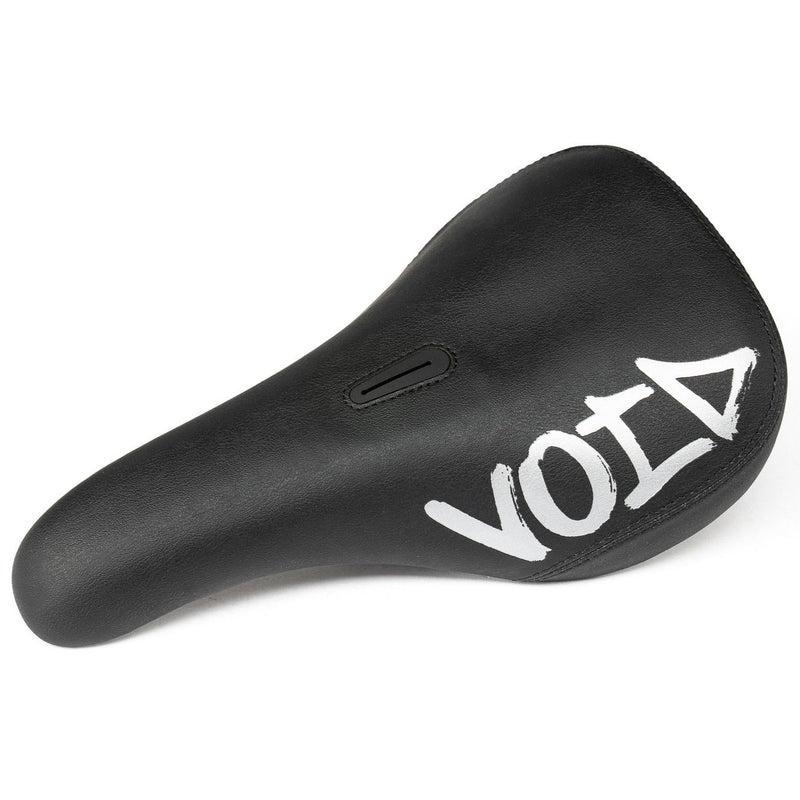 Black ÉCLAT VOID Seat with white hand-drawn logo and slim pivotal BMX seat design