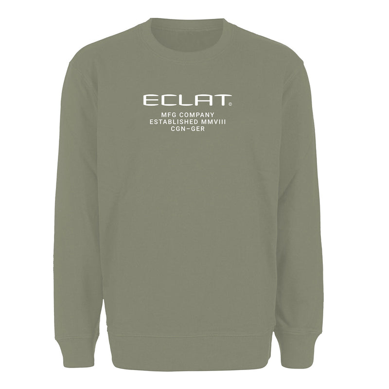Khaki ÉCLAT Techno Embroidery Sweater with white logo and text on front, featuring a comfortable and durable high-performance fabric.
