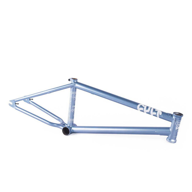 CULT GEORGE NTAVOUTIAN shorty IC2 BMX bike frame in blue with reinforced tubing and integrated headtube.