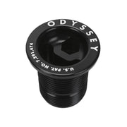 Black Odyssey pre-load bolt with hexagonal socket and white branding text