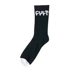 Black CULT LOGO SOCKS with white toe and iconic white Long Logo design, cotton-blend material for comfort and durability
